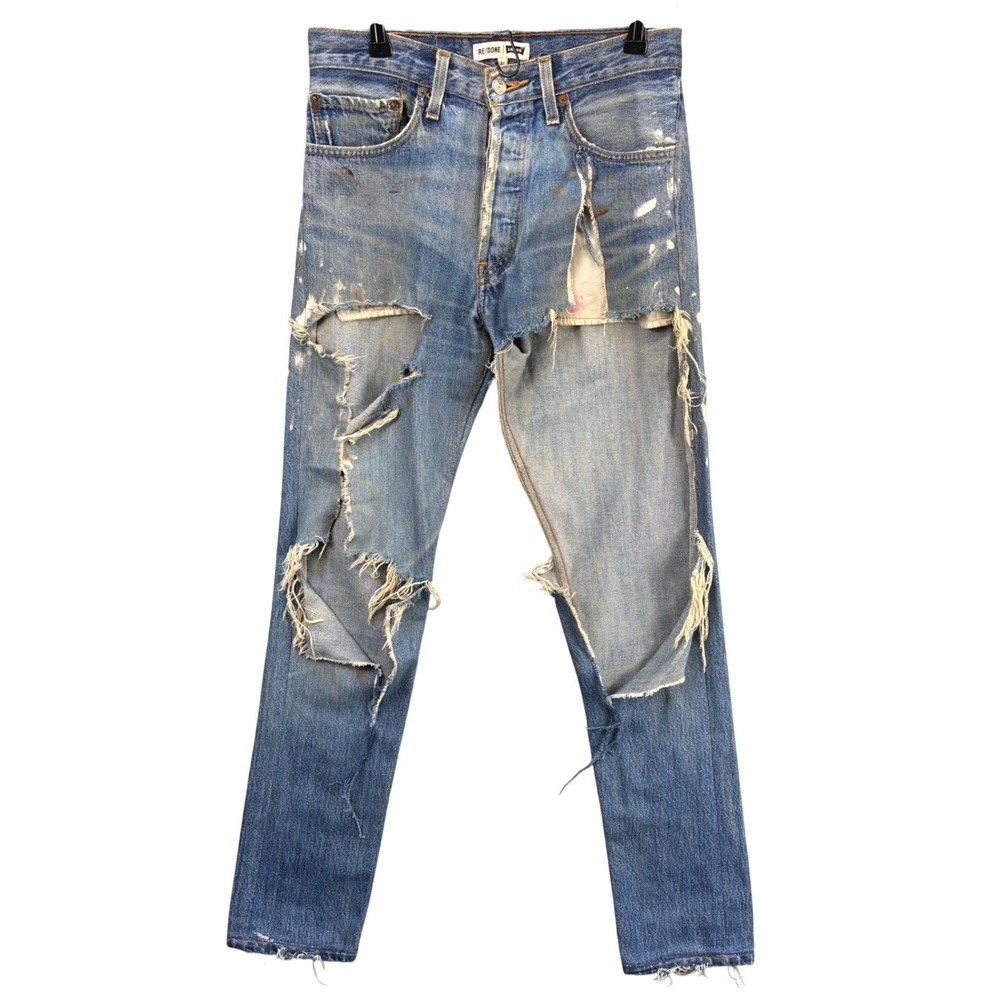 RE/DONE Levi's Distressed Jeans Women 27 Blue High Rise Straight Leg Denim USA